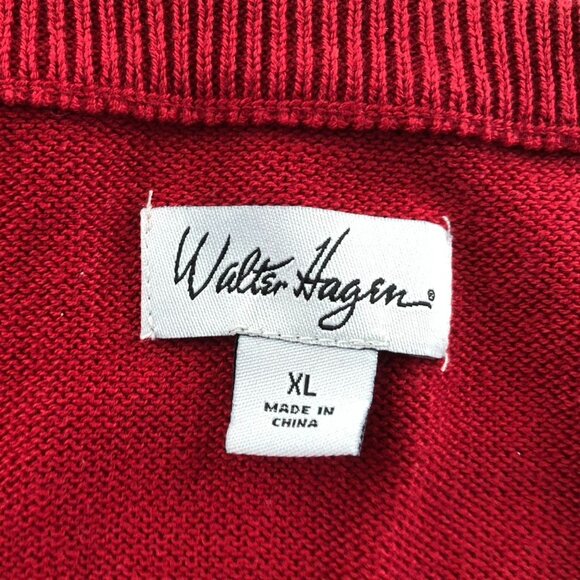 Walter Hagen Mens Vest Sweater XL Red Knit Argyle V-Neck Pullover Cotton Casual - Picture 3 of 10